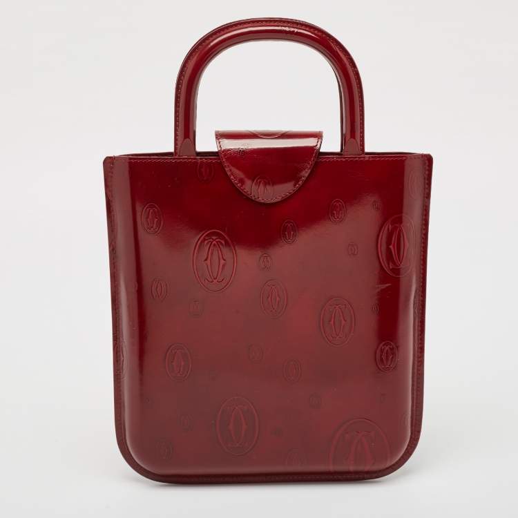 Pre Owned Cartier Red Glossy Leather Happy Birthday Tote
