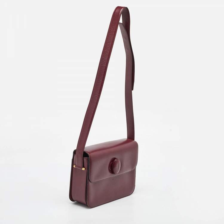 Pre Owned Cartier Burgundy Leather Must de Cartier Flap Shoulder Bag
