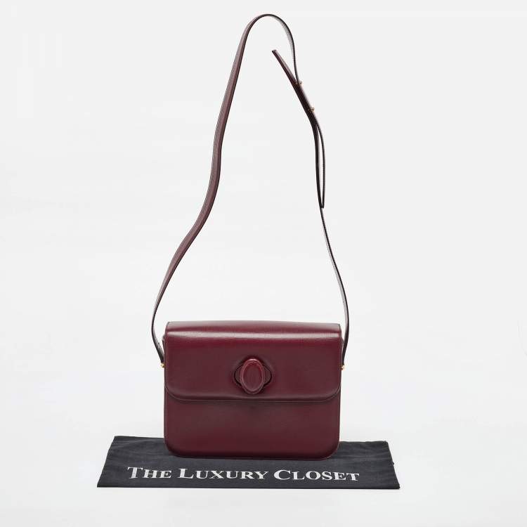 Pre Owned Cartier Burgundy Leather Must de Cartier Flap Shoulder Bag