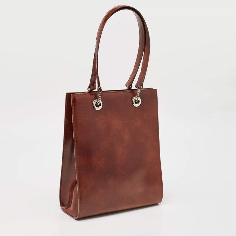 Pre Owned Cartier Brown Glossy Leather Panthere Chain Tote