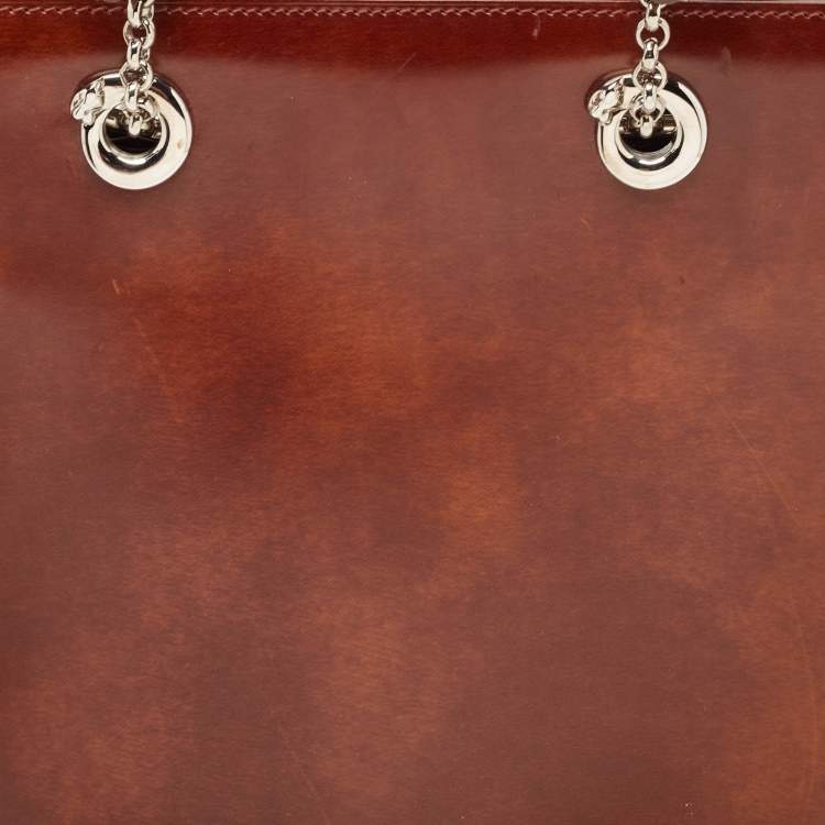 Pre Owned Cartier Brown Glossy Leather Panthere Chain Tote