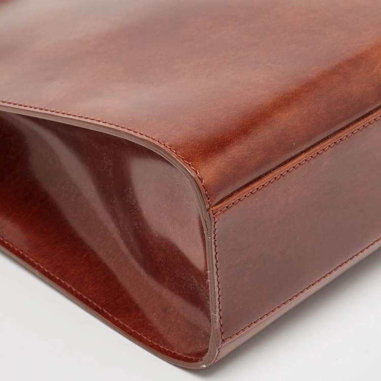 Pre Owned Cartier Brown Glossy Leather Panthere Chain Tote