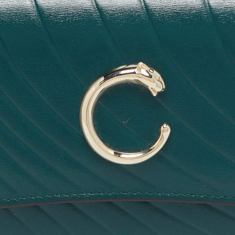 Pre Owned Cartier Green Quilted Leather Panthère De Cartier International Wallet