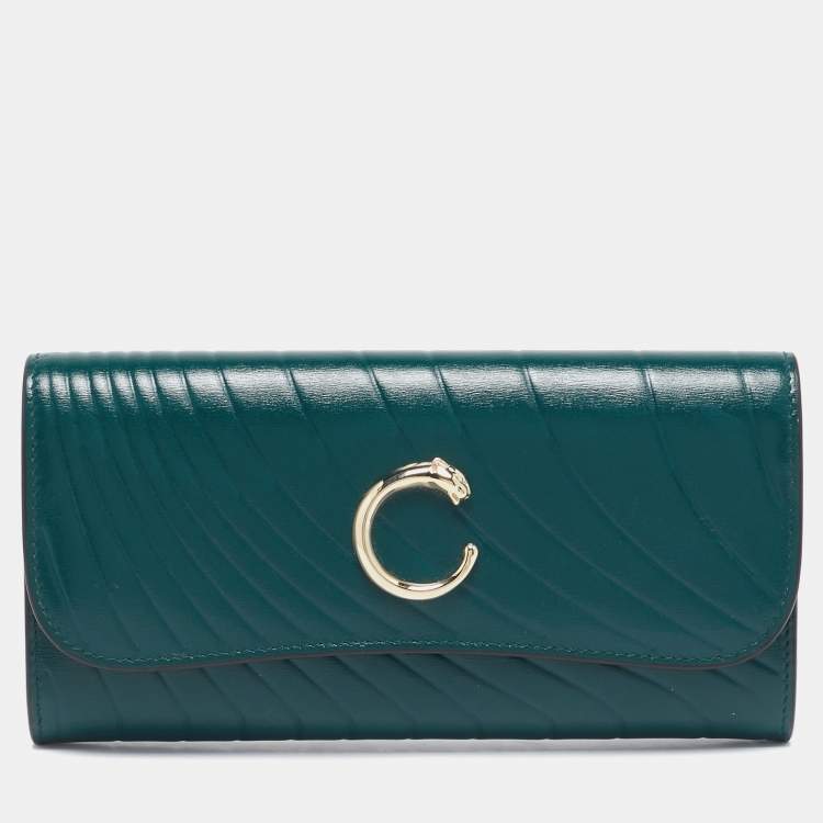 Pre Owned Cartier Green Quilted Leather Panthère De Cartier International Wallet