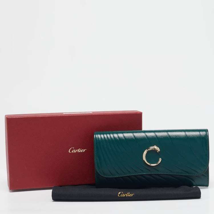 Pre Owned Cartier Green Quilted Leather Panthère De Cartier International Wallet