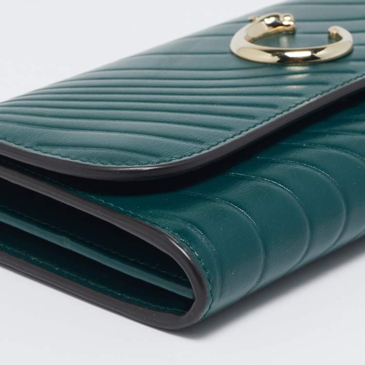 Pre Owned Cartier Green Quilted Leather Panthère De Cartier International Wallet