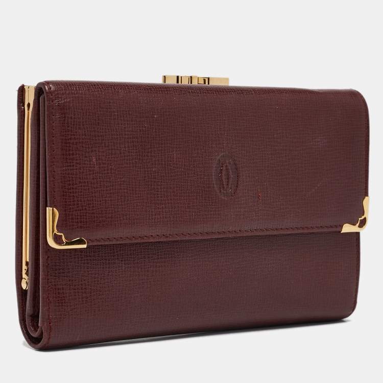 Pre Owned Cartier Burgundy Leather Must de Cartier Kisslock French Wallet