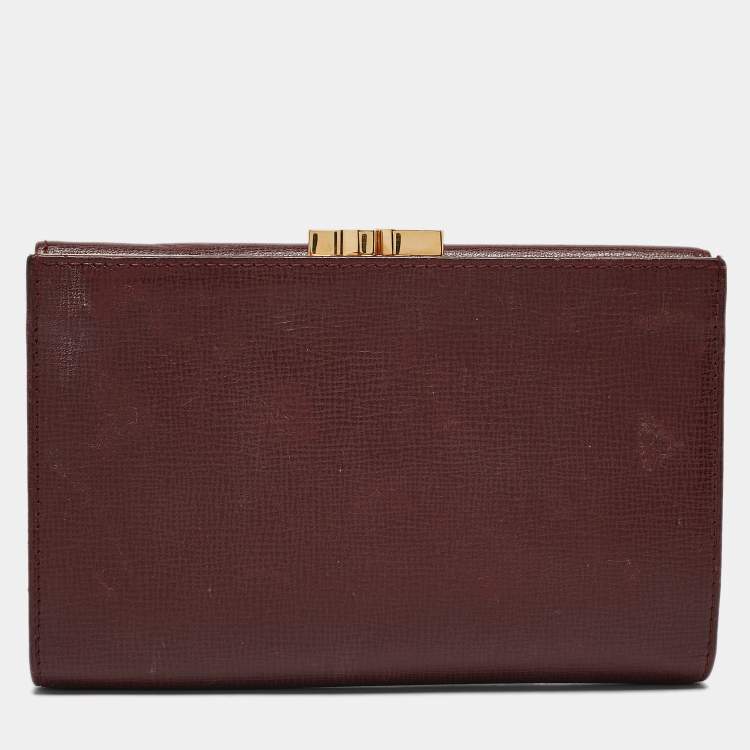 Pre Owned Cartier Burgundy Leather Must de Cartier Kisslock French Wallet