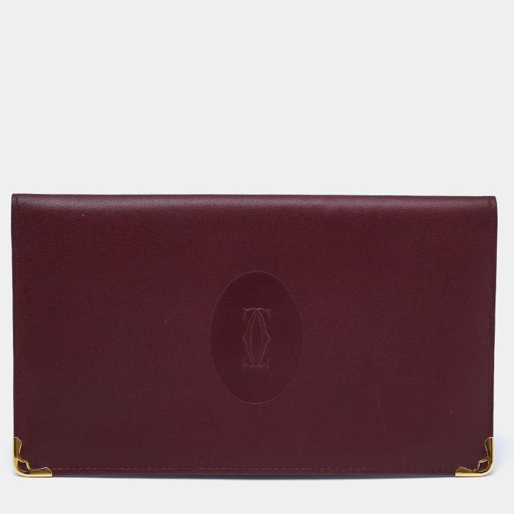 Pre Owned Cartier Burgundy Leather Must de Cartier Wallet Organizer 