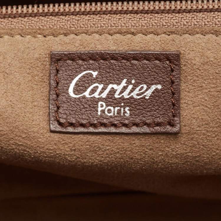 Pre Owned Cartier Brown/Grey Satin and Lizard Happy Birthday Cabochon Flap Bag