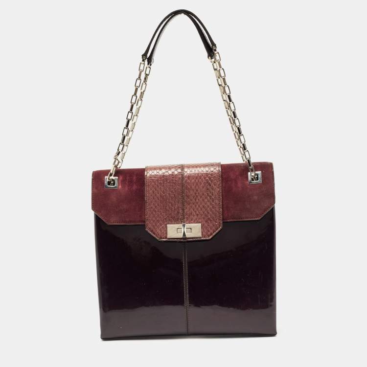 Pre Owned Cartier Burgundy Patent Leather/Suede and Snakeskin Classic Feminine Line Chain Bag