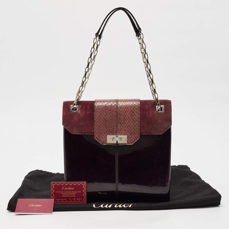 Pre Owned Cartier Burgundy Patent Leather/Suede and Snakeskin Classic Feminine Line Chain Bag