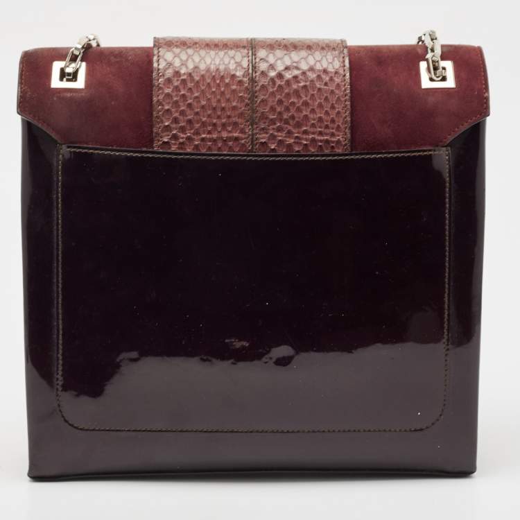 Pre Owned Cartier Burgundy Patent Leather/Suede and Snakeskin Classic Feminine Line Chain Bag