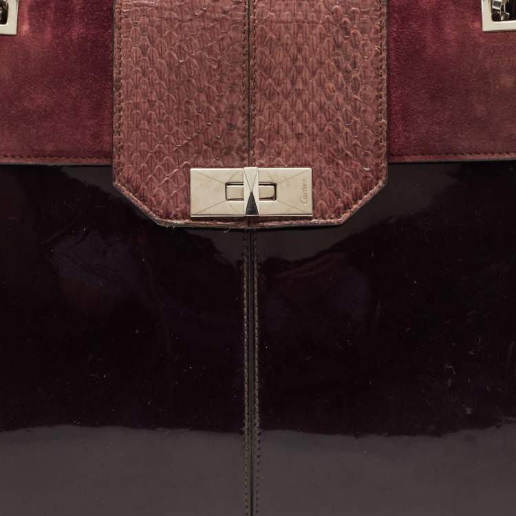 Pre Owned Cartier Burgundy Patent Leather/Suede and Snakeskin Classic Feminine Line Chain Bag