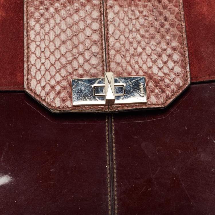 Pre Owned Cartier Burgundy Patent Leather/Suede and Snakeskin Classic Feminine Line Chain Bag