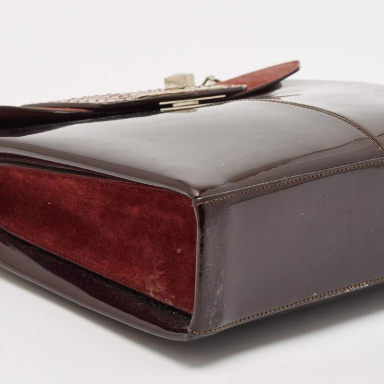 Pre Owned Cartier Burgundy Patent Leather/Suede and Snakeskin Classic Feminine Line Chain Bag