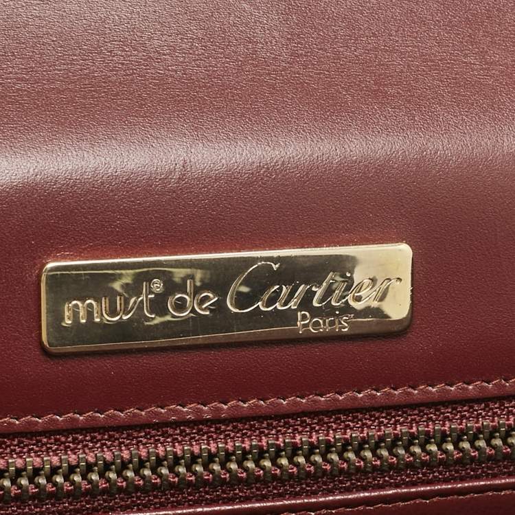Pre Owned Cartier Burgundy Leather Vintage Les Must de Cartier Clutch
