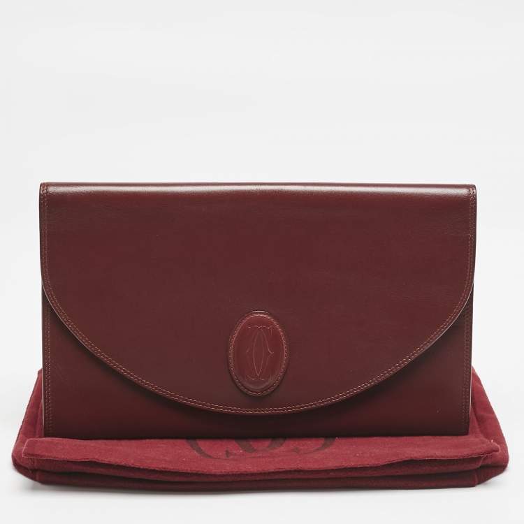 Pre Owned Cartier Burgundy Leather Vintage Les Must de Cartier Clutch