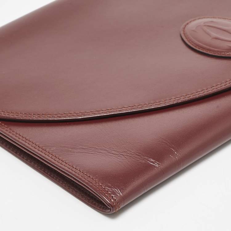 Pre Owned Cartier Burgundy Leather Vintage Les Must de Cartier Clutch