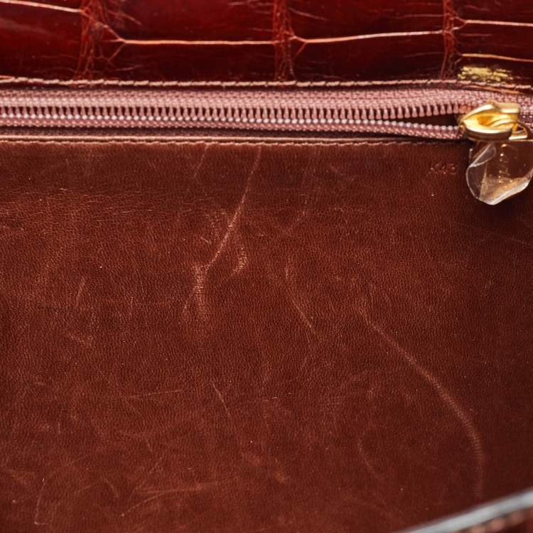 Pre Owned Cartier Brown Crocodile Panther Logo Shoulder Bag