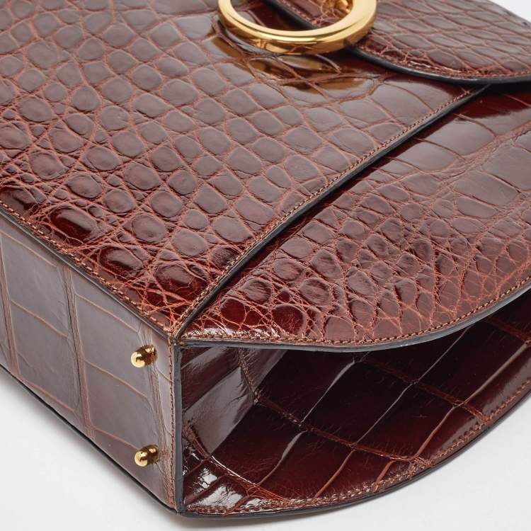 Pre Owned Cartier Brown Crocodile Panther Logo Shoulder Bag