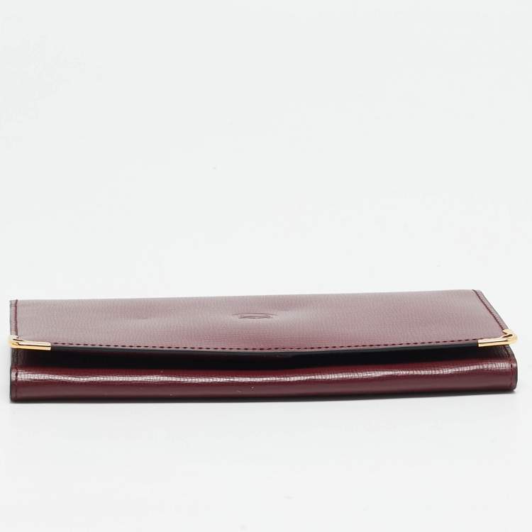 Pre Owned Cartier Burgundy Leather Must de Cartier Bifold Long Wallet