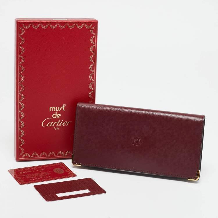 Pre Owned Cartier Burgundy Leather Must de Cartier Bifold Long Wallet