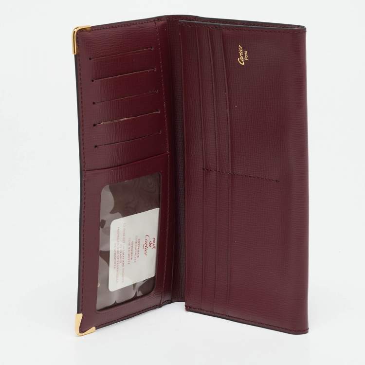 Pre Owned Cartier Burgundy Leather Must de Cartier Bifold Long Wallet