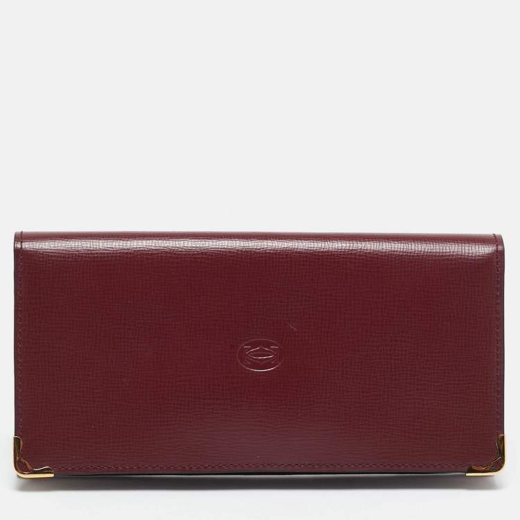 Pre Owned Cartier Burgundy Leather Must de Cartier Bifold Long Wallet