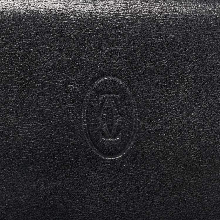 Pre Owned Cartier Black Leather Must de Cartier Bifold Long Wallet