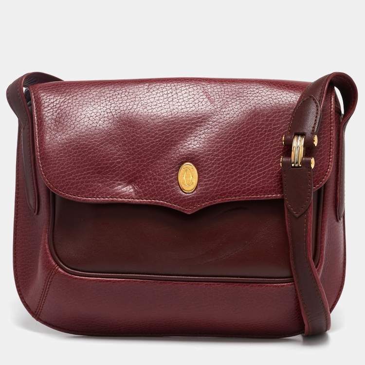 Pre Owned Cartier Burgundy Leather Must de Cartier Crossbody Bag