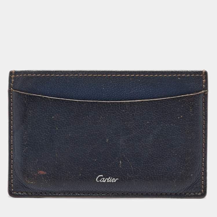 Pre Owned Cartier Navy Blue Leather Card Holder