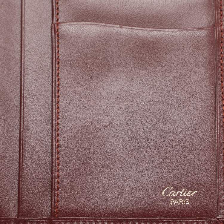 Pre Owned Cartier Burgundy Leather Must De Cartier Bi Fold Long Wallet