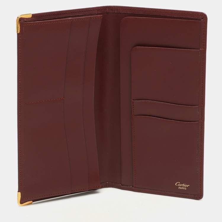 Pre Owned Cartier Burgundy Leather Must De Cartier Bi Fold Long Wallet