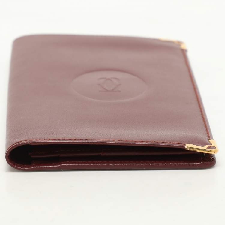 Pre Owned Cartier Burgundy Leather Must De Cartier Bi Fold Long Wallet
