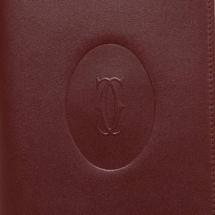 Pre Owned Cartier Burgundy Leather Must De Cartier Bi Fold Long Wallet