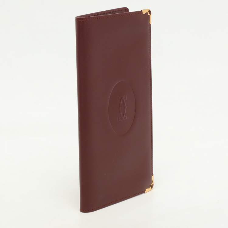 Pre Owned Cartier Burgundy Leather Must De Cartier Bi Fold Long Wallet