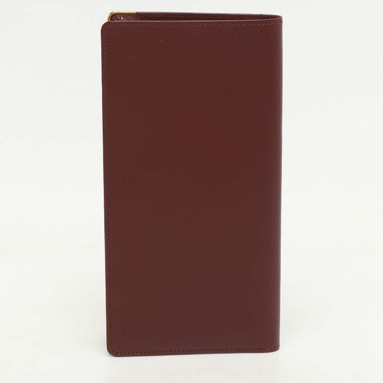 Pre Owned Cartier Burgundy Leather Must De Cartier Bi Fold Long Wallet