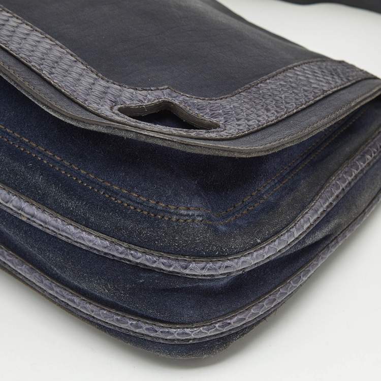 Pre Owned Cartier Navy Blue Suede and Python Marcello de Cartier Saddle Bag