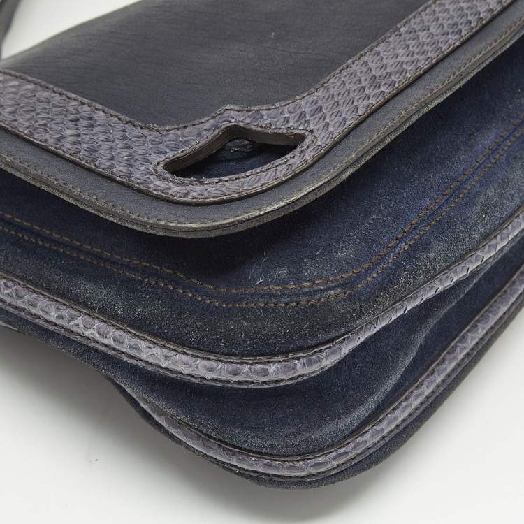 Pre Owned Cartier Navy Blue Suede and Python Marcello de Cartier Saddle Bag