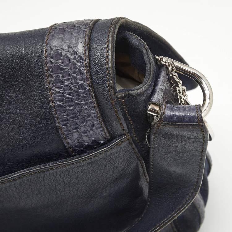 Pre Owned Cartier Navy Blue Suede and Python Marcello de Cartier Saddle Bag