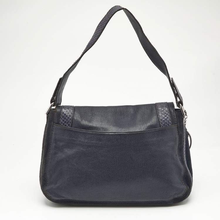 Pre Owned Cartier Navy Blue Suede and Python Marcello de Cartier Saddle Bag