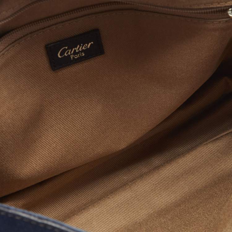 Pre Owned Cartier Navy Blue Suede and Python Marcello de Cartier Saddle Bag