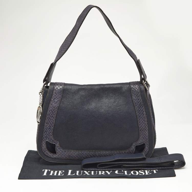 Pre Owned Cartier Navy Blue Suede and Python Marcello de Cartier Saddle Bag