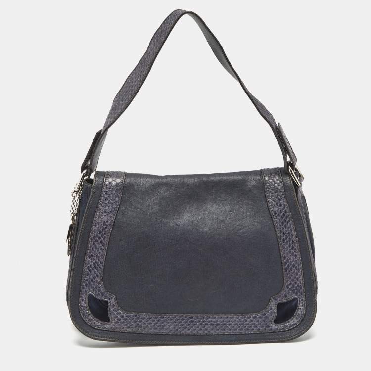 Pre Owned Cartier Navy Blue Suede and Python Marcello de Cartier Saddle Bag