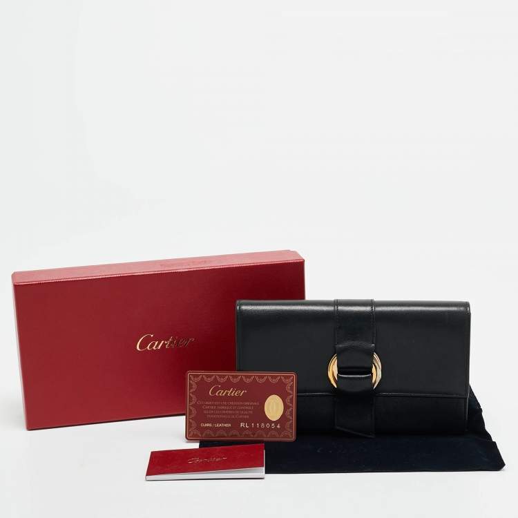 Pre Owned Cartier Black Leather Trinity Continental Wallet