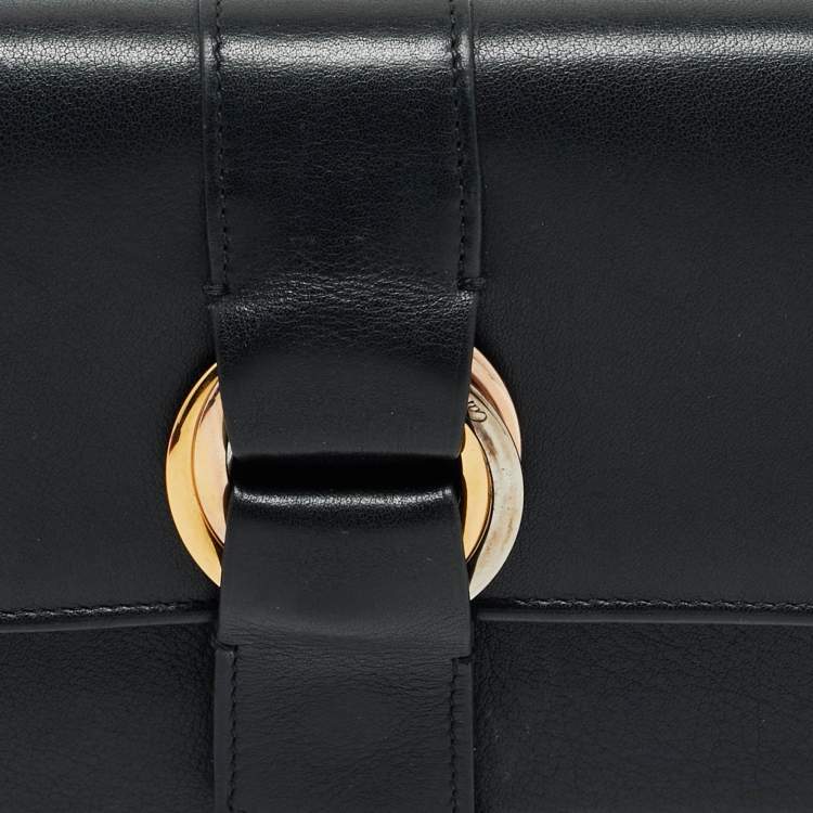 Pre Owned Cartier Black Leather Trinity Continental Wallet