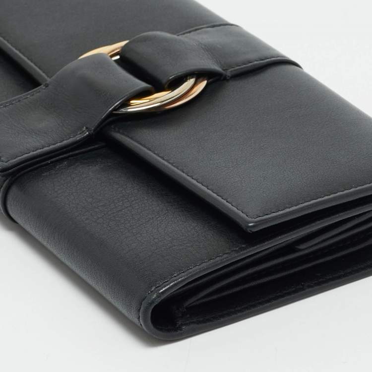 Pre Owned Cartier Black Leather Trinity Continental Wallet