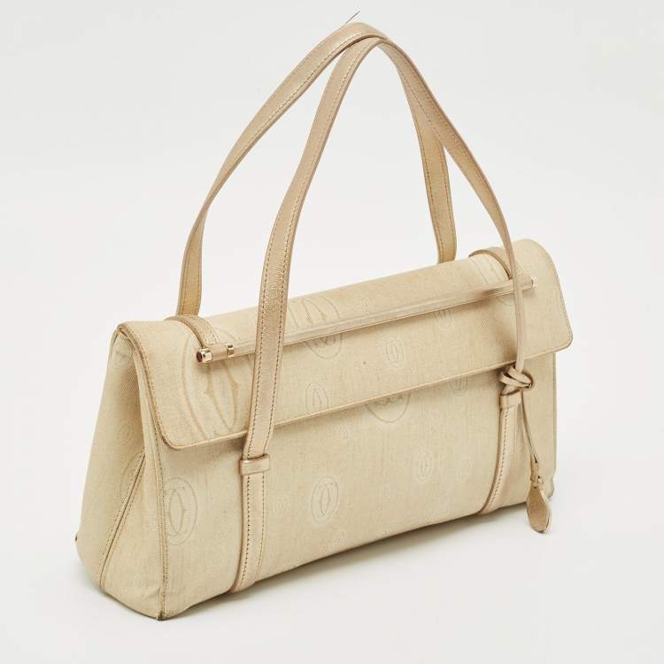 Pre Owned Cartier Gold Fabric and Leather Happy Birthday Cabochon Flap Bag