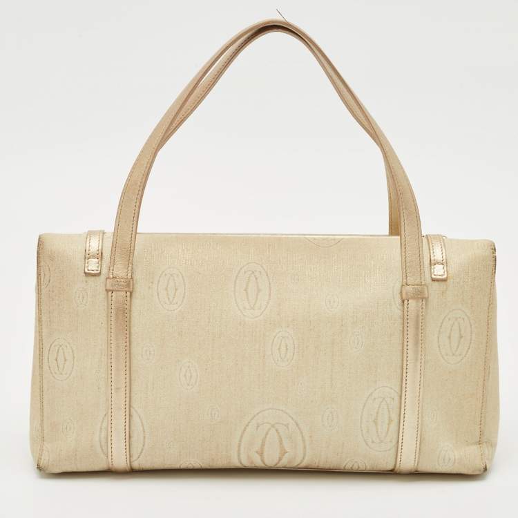 Pre Owned Cartier Gold Fabric and Leather Happy Birthday Cabochon Flap Bag